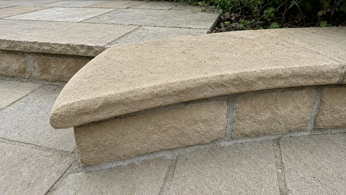 Example image: the bullnosed edge of a Yorkstone step